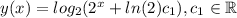 y(x) = log_{2}( {2}^{x} + ln(2)c_{1}), c_{1} \in \mathbb R