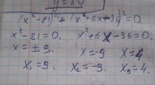 : (x²-81)²+(x²+5x-36)²=0