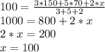 100=\frac{3*150+5*70+2*x}{3+5+2} \\1000=800+2*x\\2*x=200\\x=100