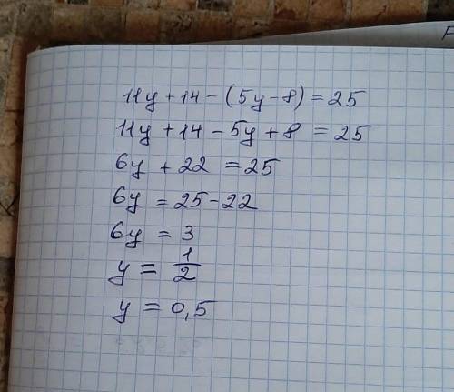 11y+14-(5y-8)=25 Рівняння