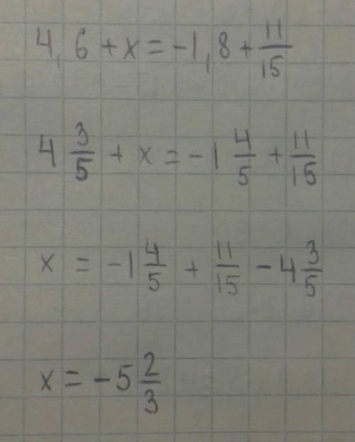 4,6 + x = -1,8 + 1 1 _ 15​