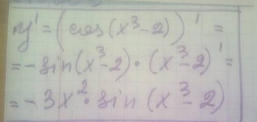 Знайдіть похідну функції у=cos(x^3-2)​