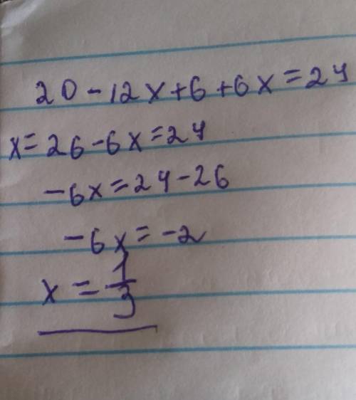 4 (5-3x)+3(2+2x)=24 розв'язати рівняння ответ