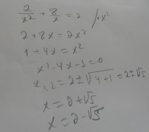 Розвяжіть рівняння 2/x²+8/x=2 ​