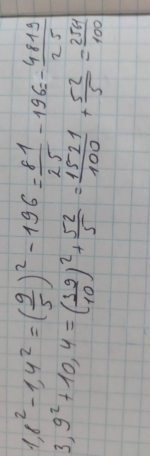 Д) 1,8²-1,4² Е) 3,9²+10,4