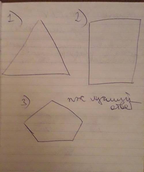 Начерти три многоугольника, чтобы в первом были 3 угла, во втором - 4 угла,в третьем 5 углов.​