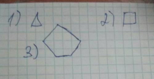 Начерти три многоугольника чтобы в первом были 3 угла во втором 4 угла в третьем 5 углов