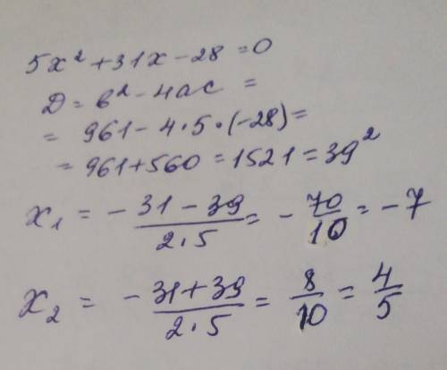5x²+31x-28=0 нужен правильный ответ​