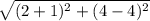 \sqrt{(2+1)^{2} +(4-4)^{2} }