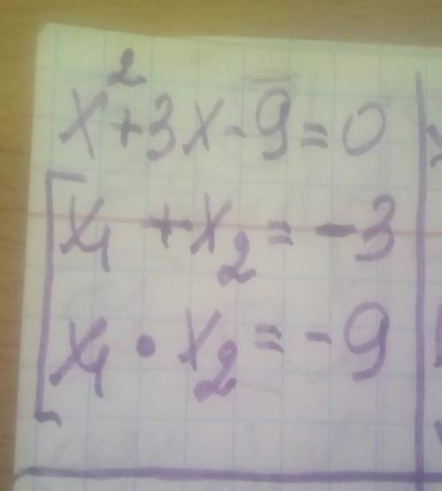 Знайдіть добуток коренів квадратного рівнянняx x²+3x-9=0​