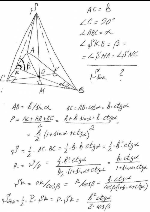 . Основою піраміди є прямокутний трикутник з катетом а.та протилежним гострим кутом о. Усі бічні реб