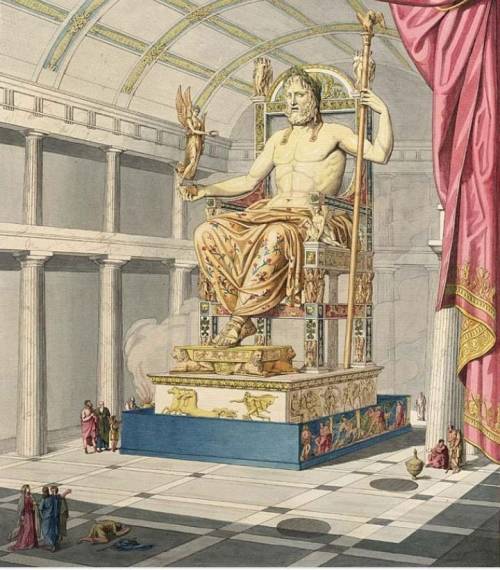 Нарисуйте на листе бумаги красивый рисунок красками на тему:Зевс в Олимпии