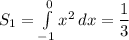 S_{1}=\int\limits^0_{-1}{x^2} \, dx =\dfrac{1}{3}