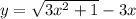 y=\sqrt{3x^{2} + 1 } - 3x