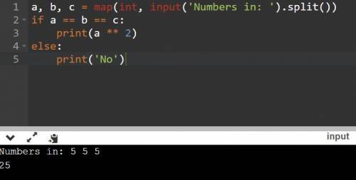 Python. На вході програми маємо три натуральних числа a, b і c, записані в одному рядку через пропус