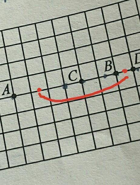 На клетчатой бумаге с размером клетки 1х1 отмечены точки A, B, C и D. Найдите расстояние между серед