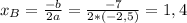 x_{B}=\frac{-b}{2a}=\frac{-7}{2*(-2,5)}= 1,4