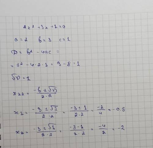 Дискримінат квадратного рівняння 2х²+3х+1=0 ​