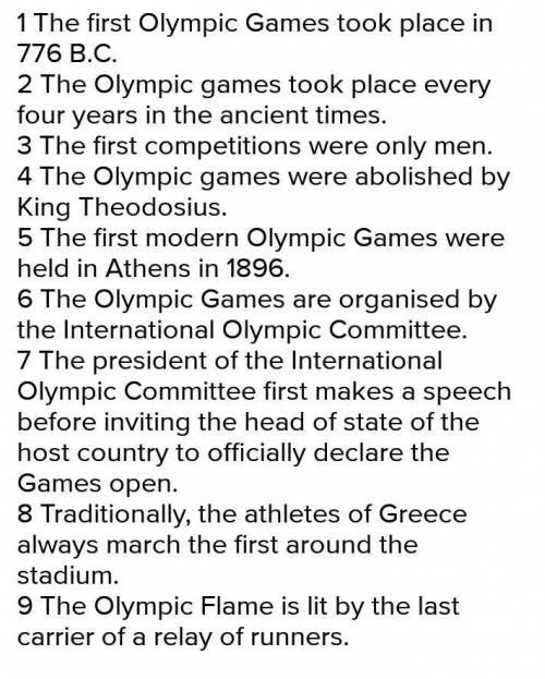 1. Where did the olympic Games begin? 2.How often did the Games take place in ancient times? How oft