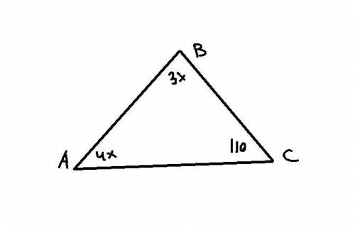 В треугольнике АВС угол А : угол В=4:3 и угол С равен 110°,найди угол А и В​