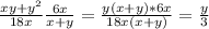 \frac{xy+y^{2} }{18x} \frac{6x}{x+y} =\frac{y(x+y)*6x}{18x(x+y)} =\frac{y}{3}