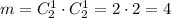 m=C_2^1\cdot C_2^1=2\cdot 2=4