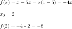 f(x)=x-5x=x(1-5)=-4x\\\\x_{0}=2\\\\f(2)=-4*2=-8