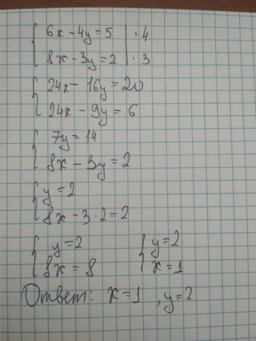 Розв'яжіть додавання систему рівнянь:{6х - 4у=5{8х - 3у=2​(це все 1 система)