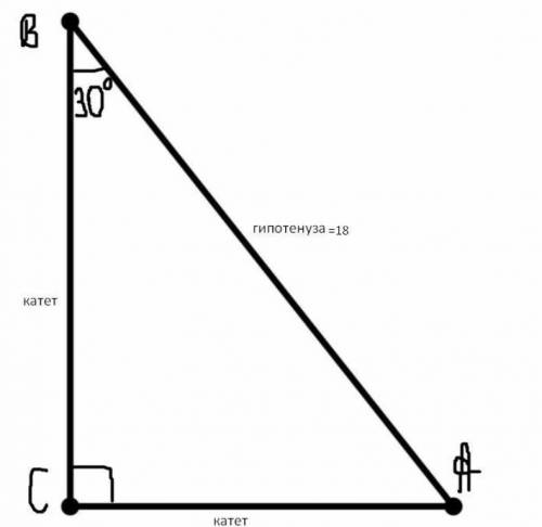 Дан прямоугольный треугольник ABC. Известно, что гипотенуза равна 18 дм и ∢CBA=30°. Найди катет CA.