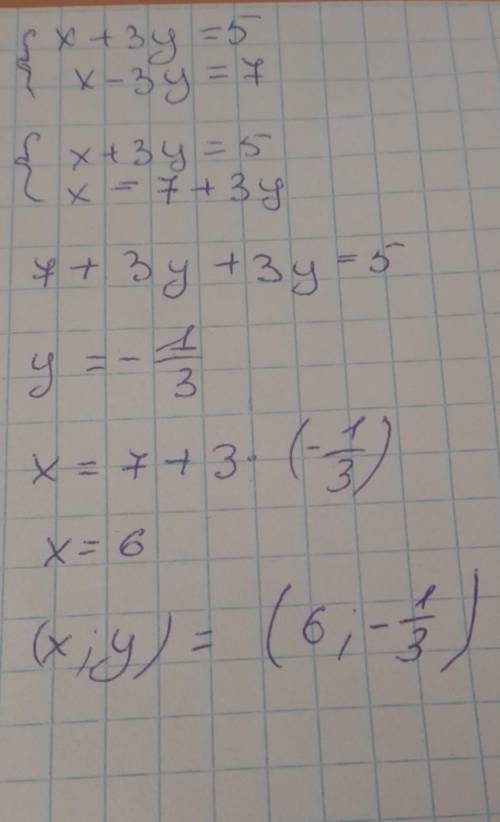 5. Розвяжіть систему рівнянь додавання х + Зу = 5, x - Зу = 7.