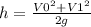 h=\frac{V0^2+V1^2}{2g}