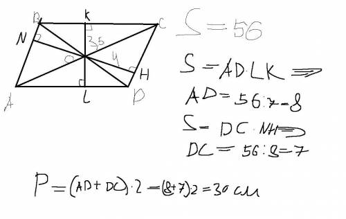 Площа паралелограма дорівнює S. Відстані від точки перетину його діаго­налей до сторін відповідно до