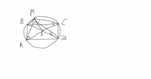 Параллелограм ABCD вписан в окружность с центром в точке О. На дуге окружности BC выбрана точка М та