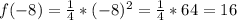 f(-8) = \frac{1}{4}*(-8)^2 = \frac{1}{4}*64 = 16