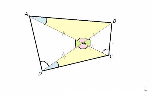 В выпуклом четырёхугольнике ABCD углы CDB и CAB равны. Докажите, что углы BCA u CDB тоже равны. Вопр