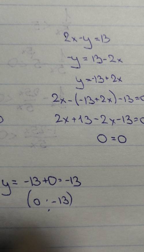 Назови пару чисел, являющуюся решением уравнения 2x−y=13.  ответ:(0;−13)(0;13)(1;2)(−1;13) (2;0)отве