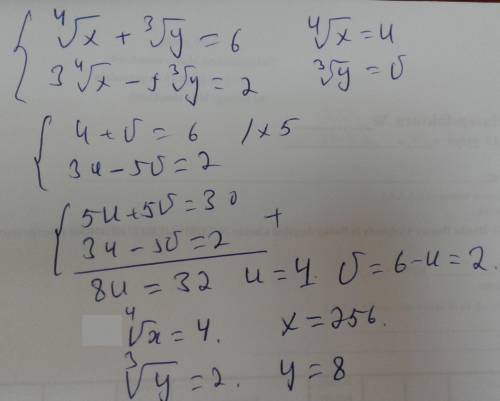 Система иррациональных уравнений, корни третьей и четвёртой степени (решить систему)