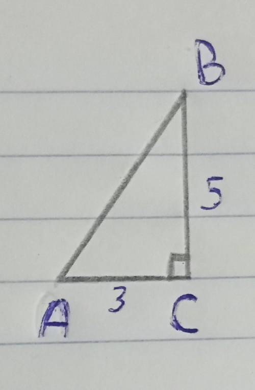 Построить прямоугольный треугольник по двум катетам - AC=3 см, BC=5 см , ​