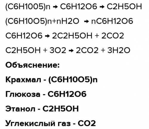CO2->глюкоза->А->Б->етанол->CO2