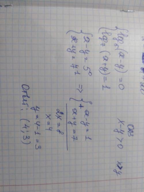 Можна розв'язання log5(x-y)=0 log7(x+y)=1p
