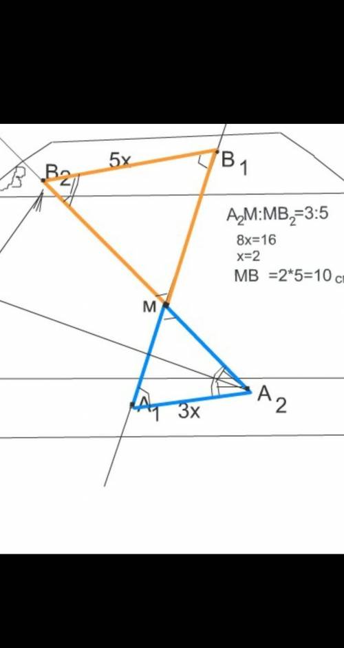 Через точку М, лежащую между параллельными плоскостями α и β проведены прямые a и b. Прямая a пересе