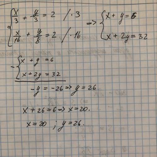 Реши систему уравнений методом алгебраического сложения. x/3+y/3=2 x/18+y/9=2 ответ
