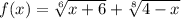 f(x) = \sqrt[6]{x + 6} + \sqrt[8]{4 - x}