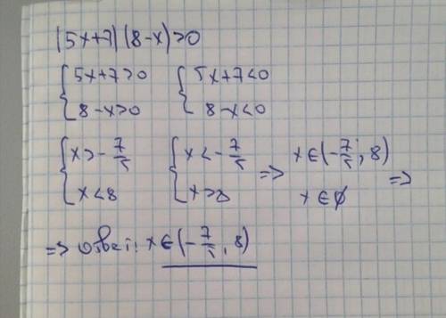 9 класс Решите неравенство (5x-8)(x+7)>0