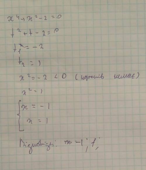 X⁴+x²-2=0 розвяжіть надо аоаоаоаоаооа​