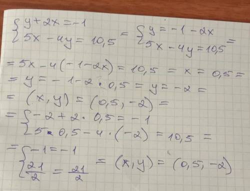 {y + 2x = -1, {5x-4y,= 10,5.