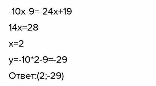 Знайди координати точки перетину графіків функцій у=-24х+ 19 та у ​