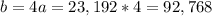 b = 4a = 23,192 * 4 = 92,768