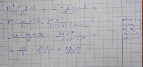 Выполните действия г) m²+3m/n : m²+6m+9/mn²​