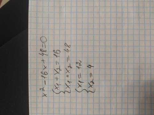 Теорема Виета 1. х^2 -16х+48=0Нужно ​